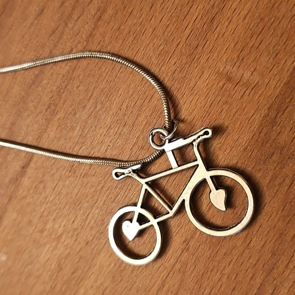 Sterling Silver Bicycle Pendant Necklace - Picture 4 of 5